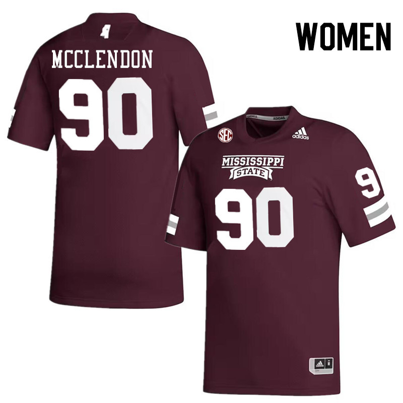 Women #90 Kai McClendon Mississippi State Bulldogs College Football Jerseys Stitched-Maroon